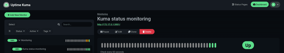 a screenshot of the UptimeKuma monitors that were automatically created with AutoKuma